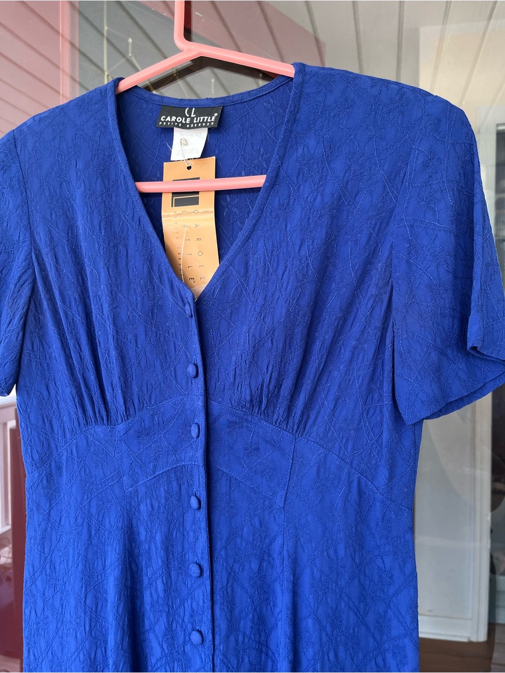 NWT VTG 90 Carole Little Royal Blue V-Neck Midi Dress Button Front S (read) b3 - Picture 6 of 10